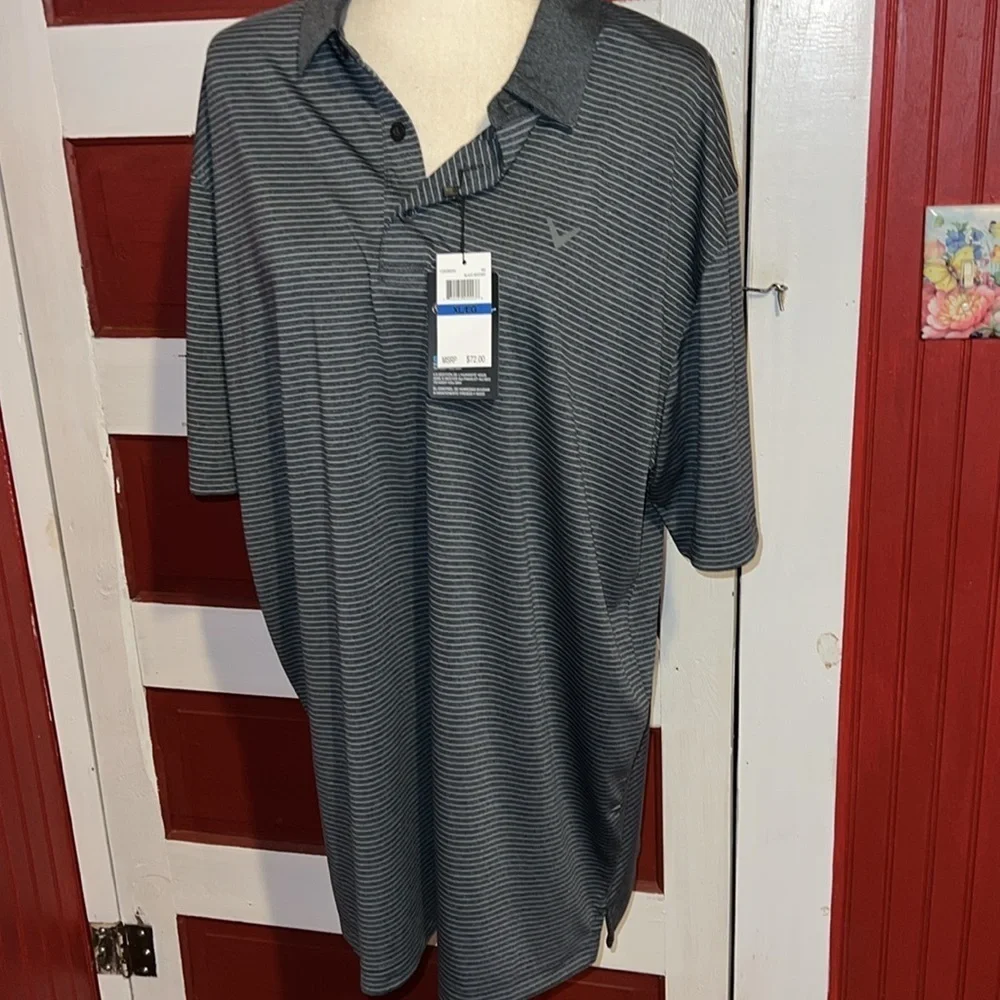 Callaway Golf Heather Micro Stripe Polo Black Heather, Men’s XL- NWT - Picture 3 of 7
